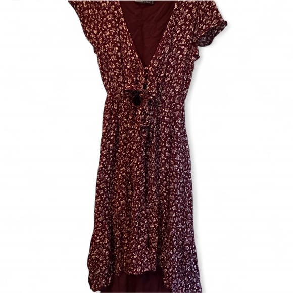 Abercrombie & Fitch burgandy Floral high low Dress size small - Picture 2 of 6